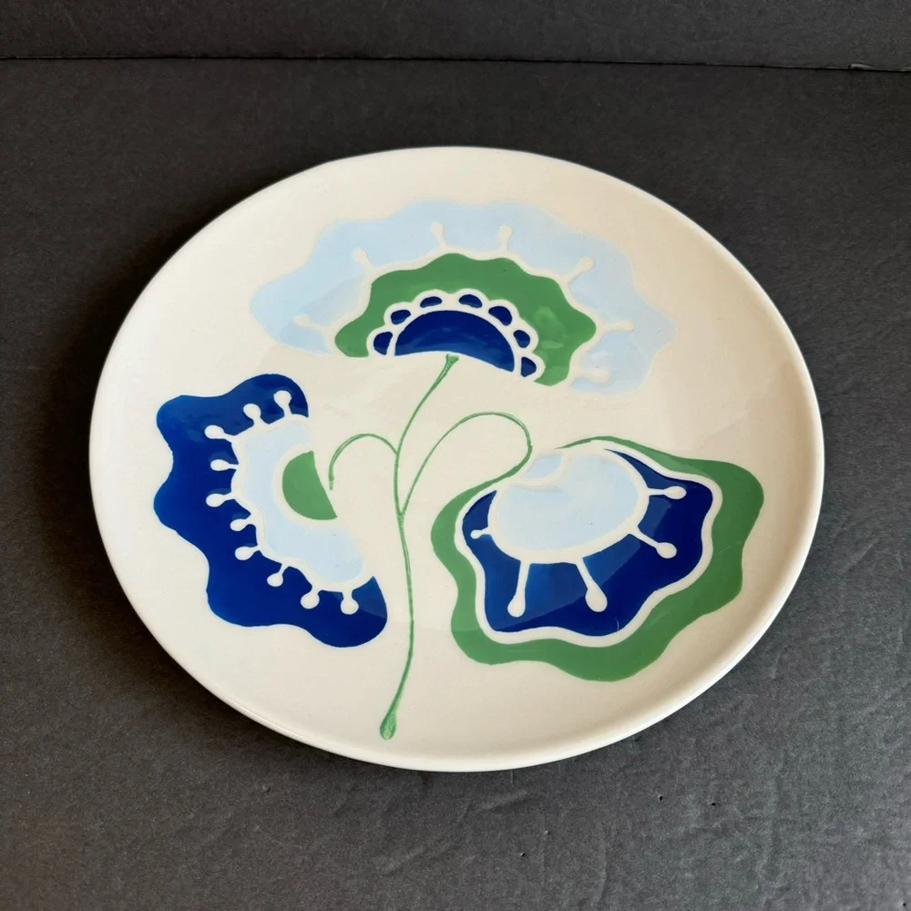 Anthropologie Melanie Mcevoy Dinner Plate Floral Blue Green Artist Collaboration